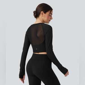 Halara SoftlyZero™ Plush Long Sleeve Contrast Mesh Cropped Yoga Sports Top large